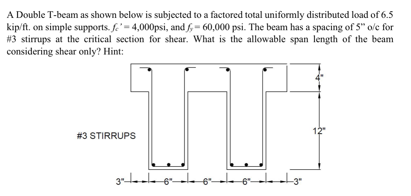 A Double T - beam as shown below is subjected to