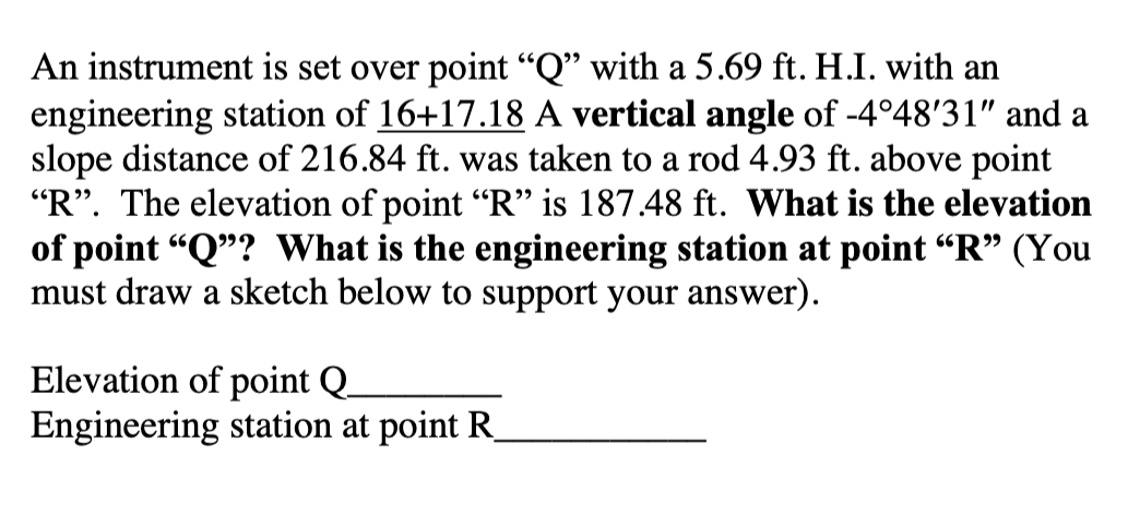 An instrument is set over point " Q " with a 5 .