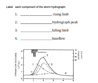 Label each component of the storm hydrograph: _