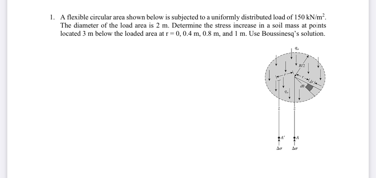 A flexible circular area shown below is subjected