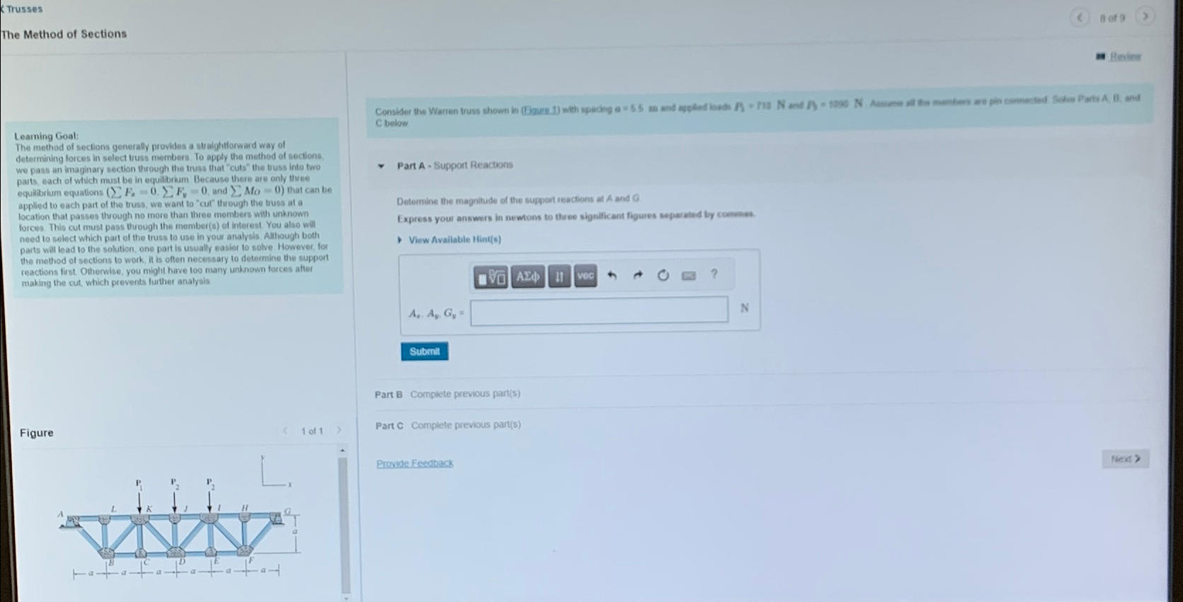 k Trusses The Method of Sections c o t 9 Howiner