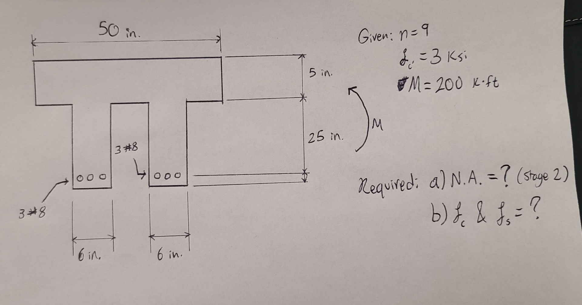 Given the following concrete member, find the