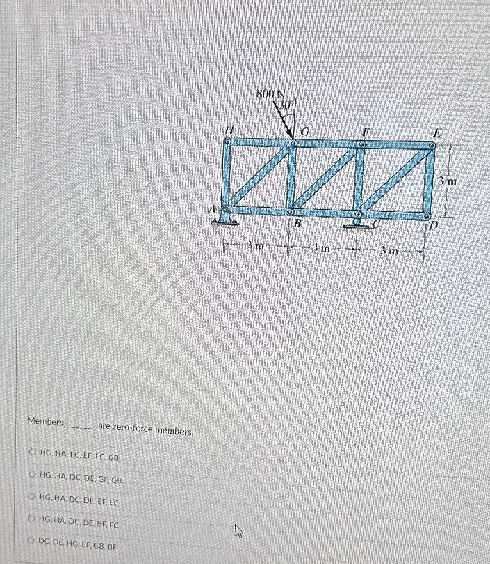 Members are zero - force members. H G , H A , E C