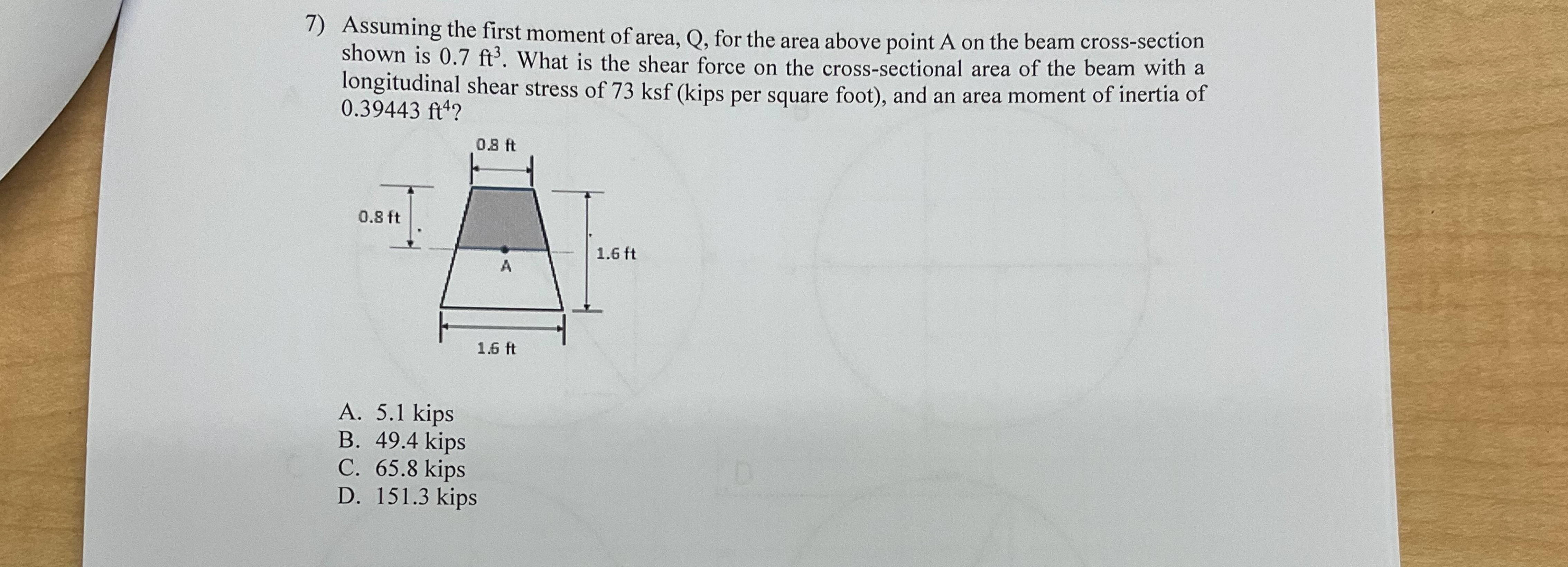 Assuming the first moment of area, Q , for the
