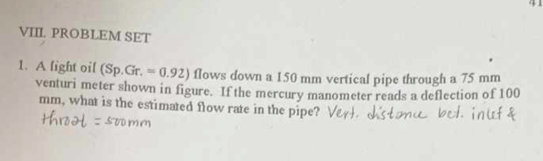VIII. PROBLEM SET A fight oil ( Sp . Gr . = 0 . 9