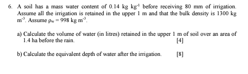 A soil has a mass water content of 0 . 1 4 k g k