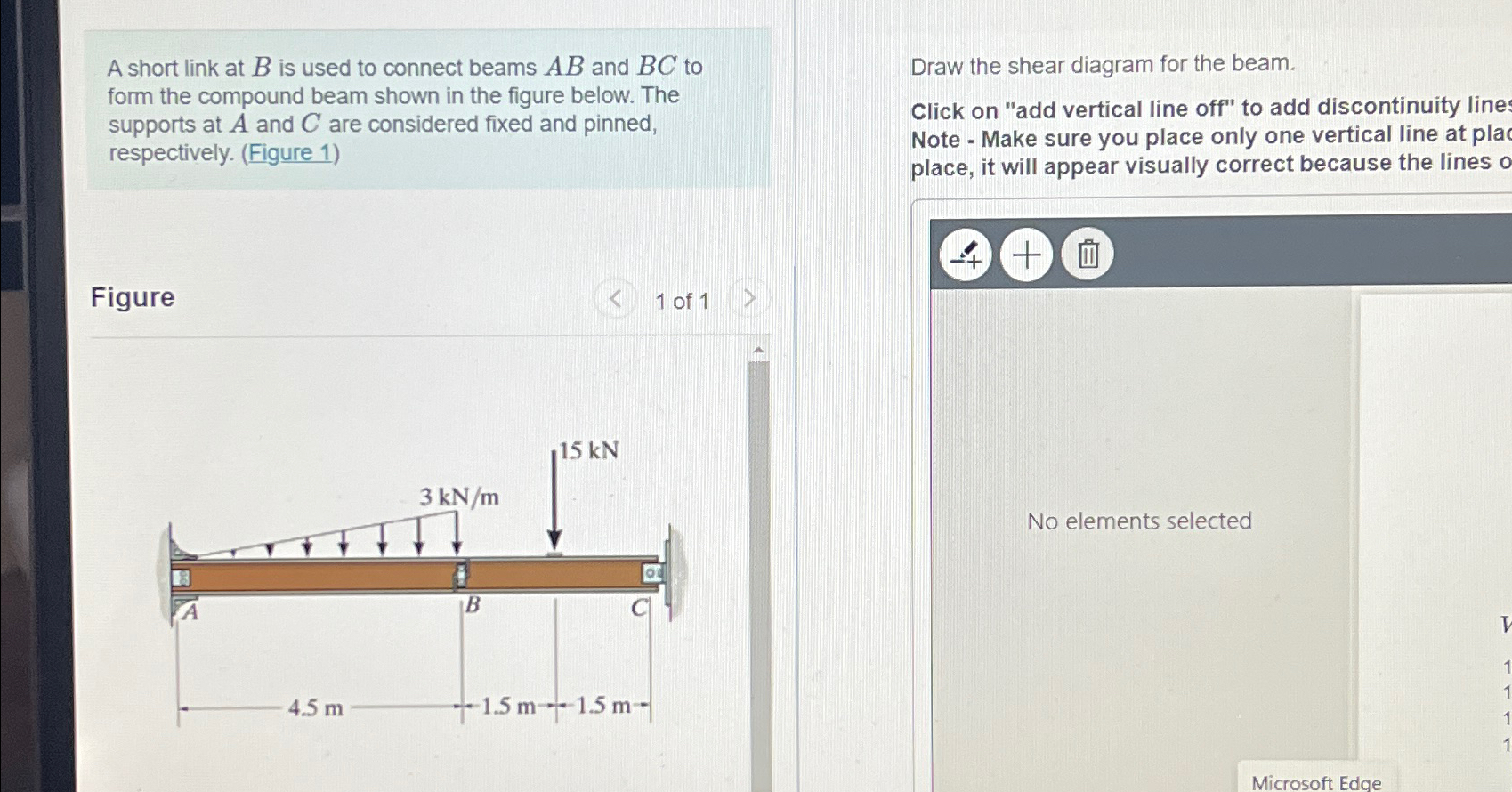 A short link at B is used to connect beams A B