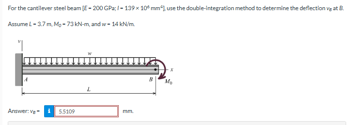 For the cantilever steel beam E - 2 0 0 GPa; 1 -