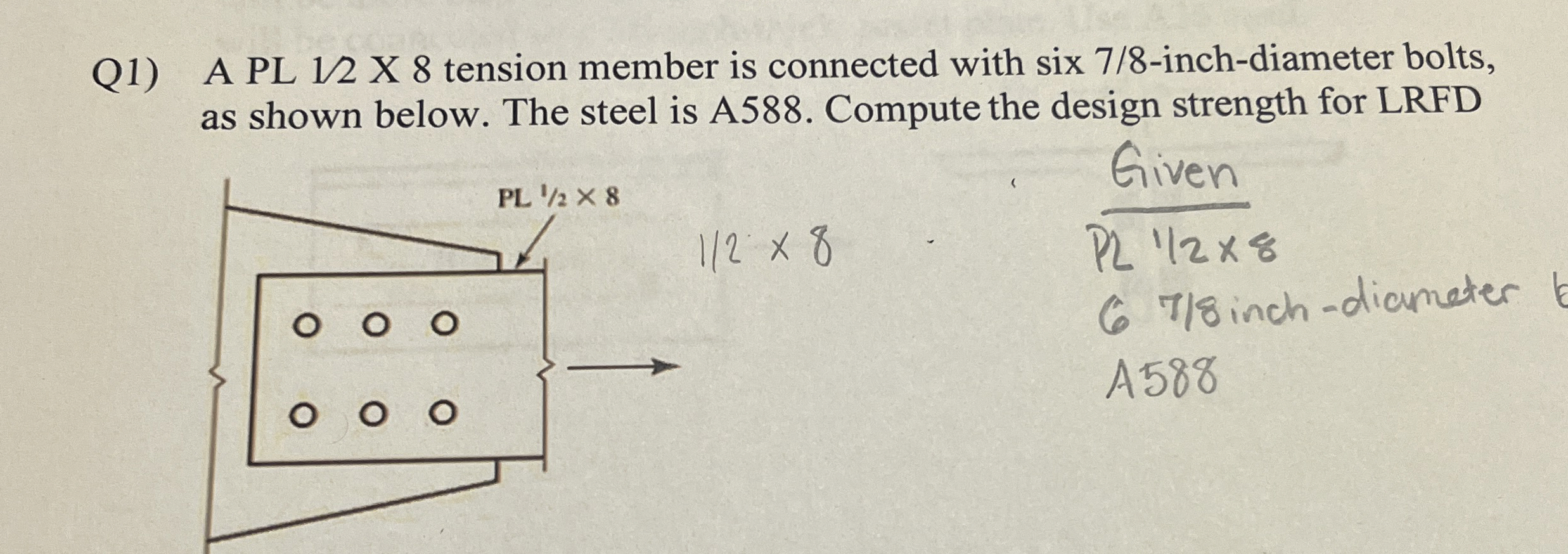 Q 1 ) A PL 1 2 8 tension member is connected with