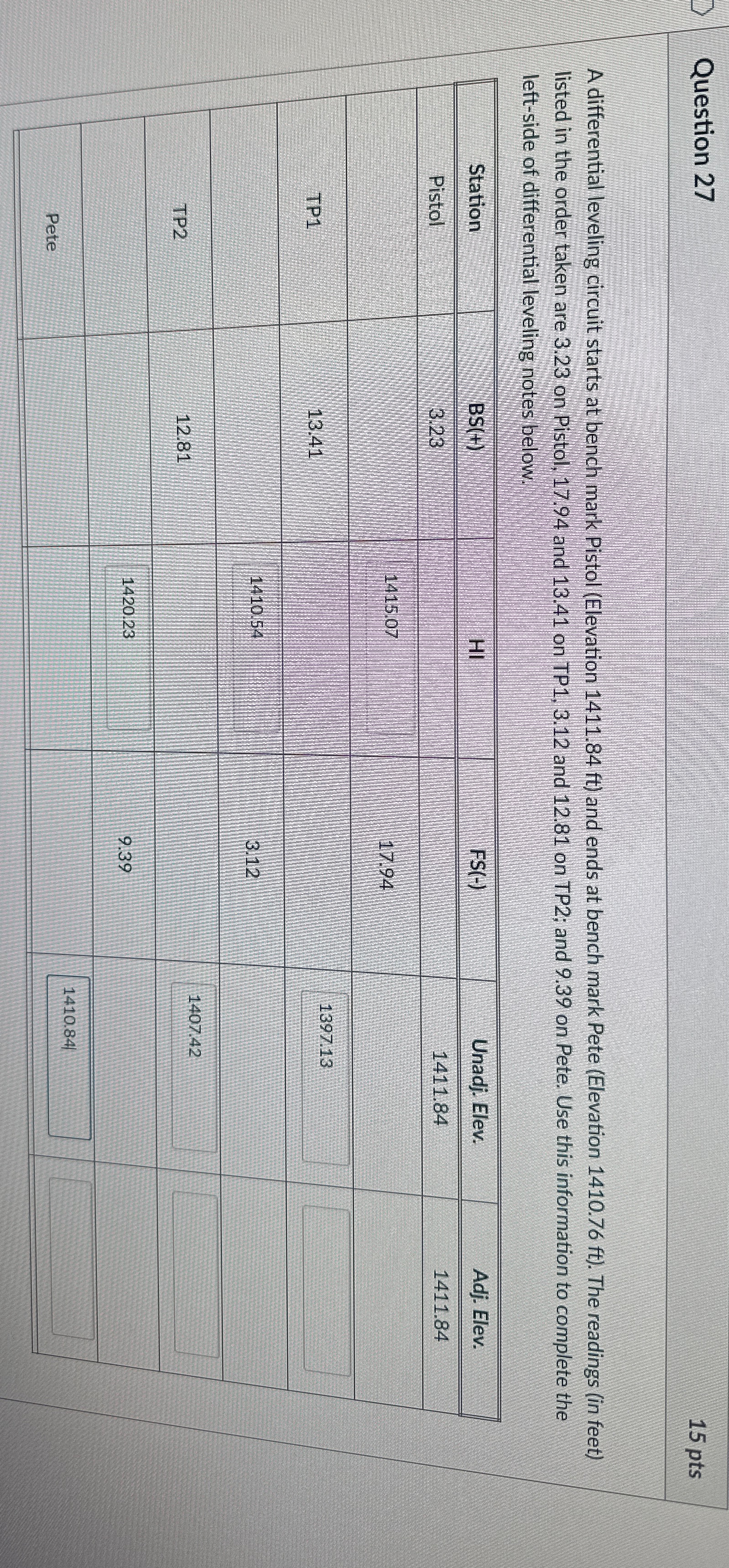Question 2 7 1 5 p t s A differential leveling