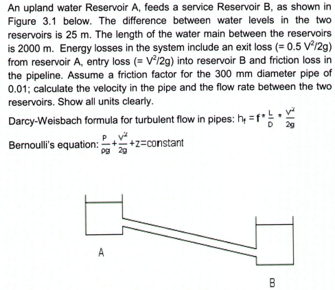 An upland water Reservoir A , feeds a service
