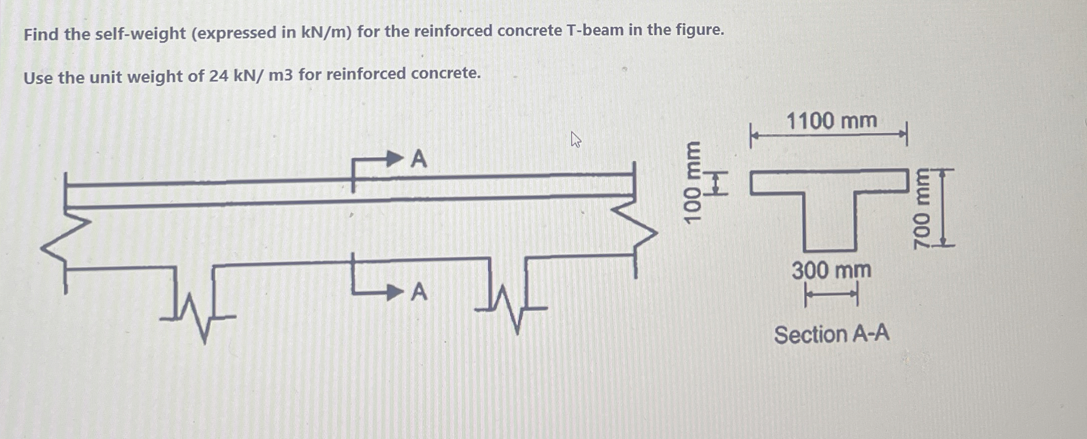Find the self - weight ( expressed in k N m ) for