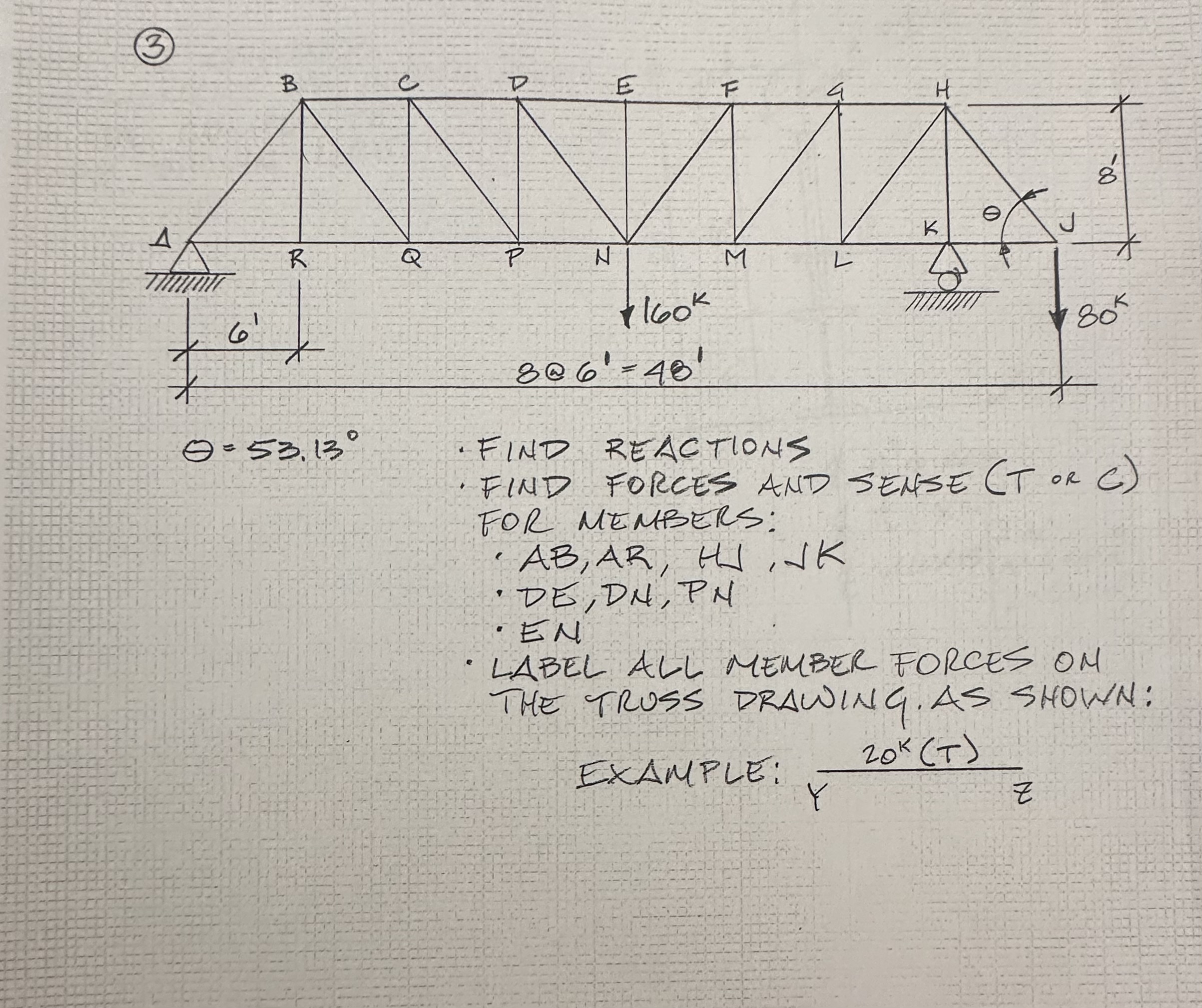 . FIND REACTIONS FIMD FORCES AND SENSE ( T or C )