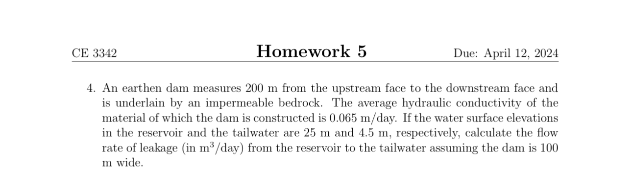CE 3 3 4 2 Homework 5 Due: April 1 2 , 2 0 2 4 4