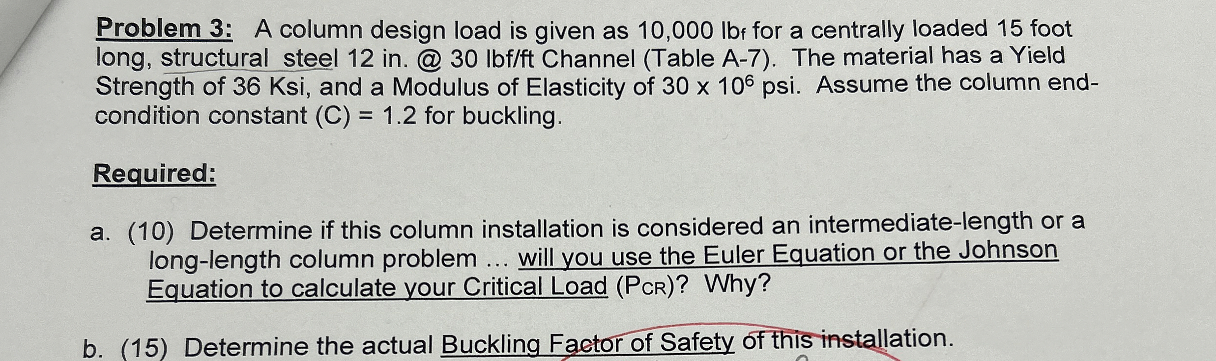 Problem 3 : A column design load is given as 1 0
