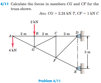 4 / 1 1 Calculate the forces in members C G and C