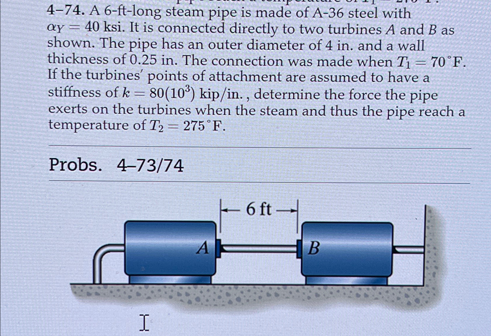 4 - 7 4 . A 6 - f t - long steam pipe is made of