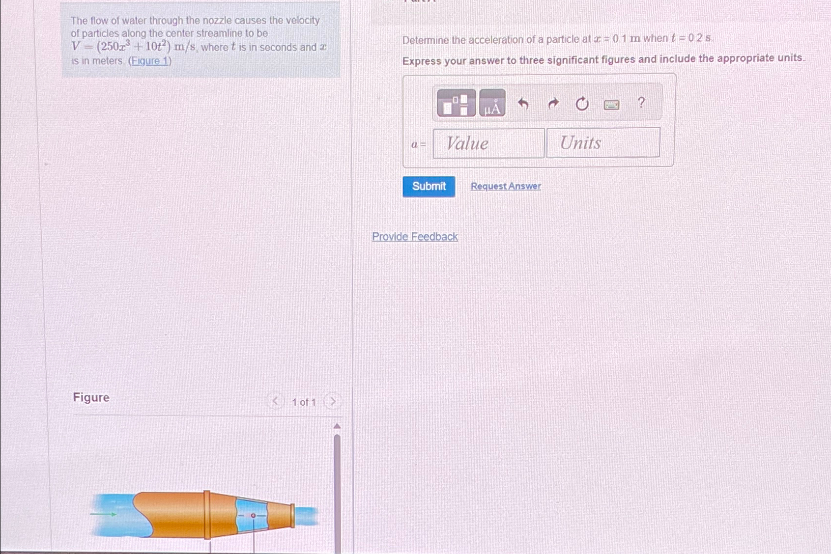 The flow of water through the nozzle causes the