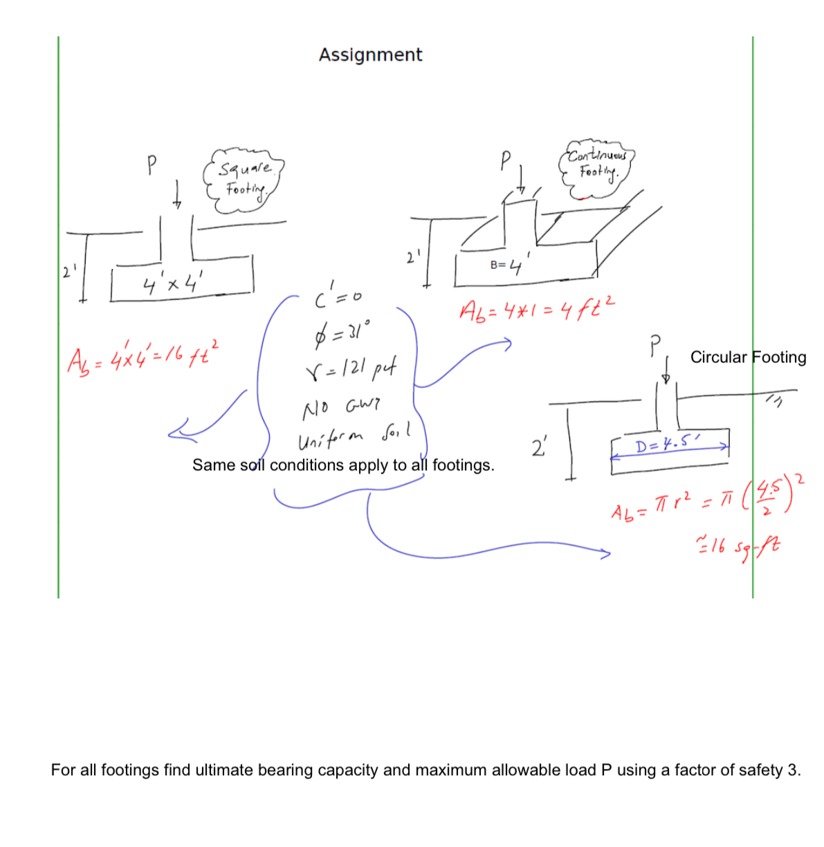 For all footings find ultimate bearing capacity