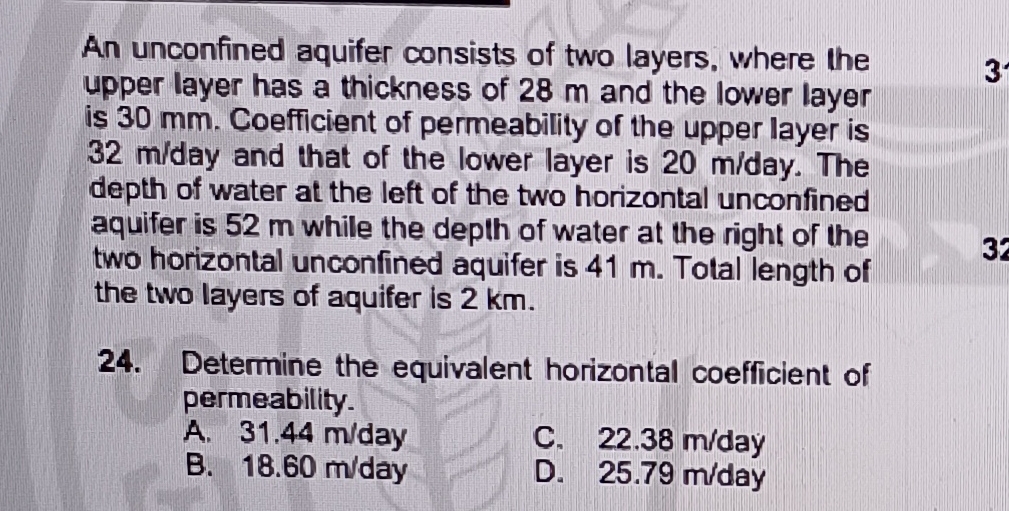 An unconfined aquifer consists of two layers,