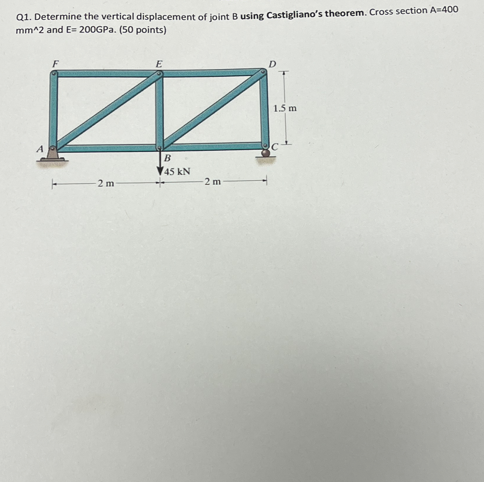 Q 1 . Determine the vertical displacement of