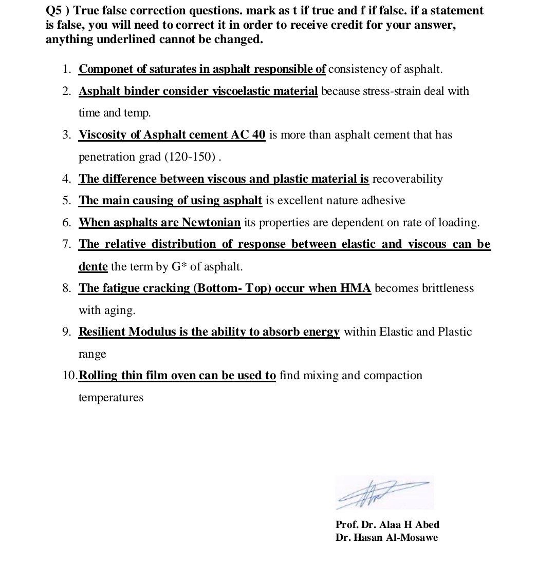 Q 5 ) True false correction questions. mark as t