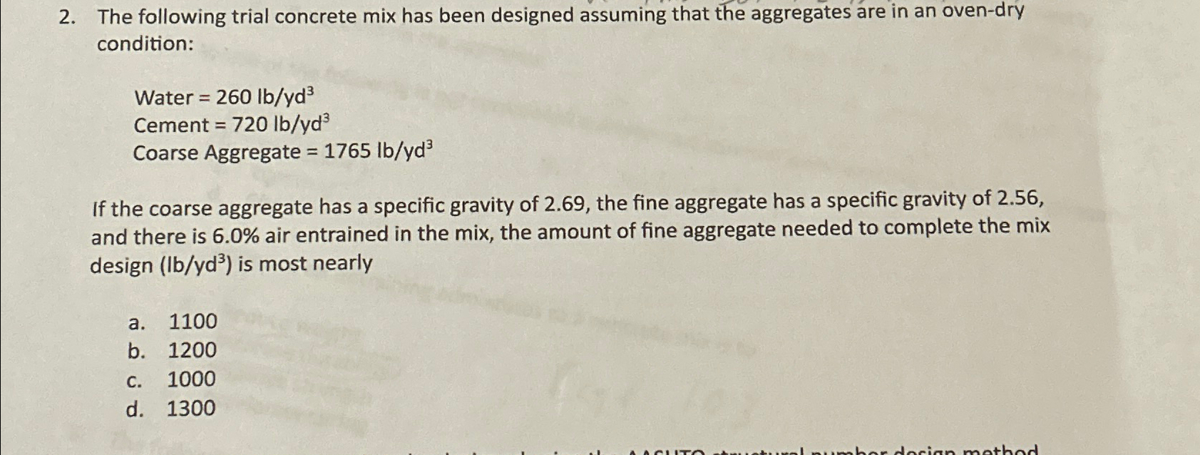 The following trial concrete mix has been