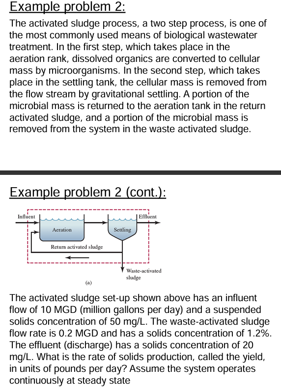 Example problem 2 : The activated sludge process,