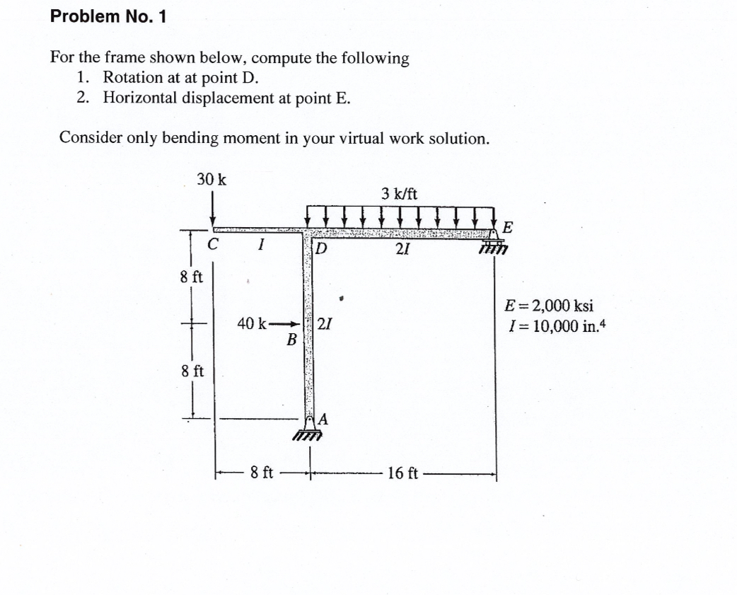 Problem No . 1 For the frame shown below, compute