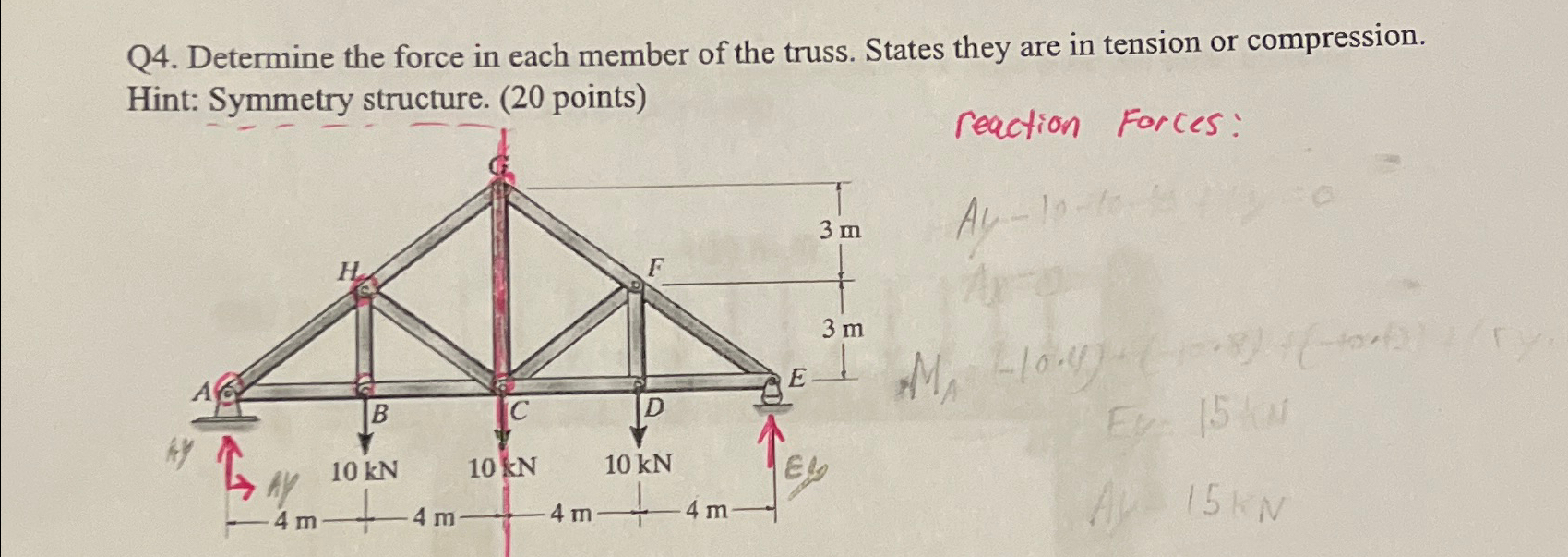 Q 4 . Determine the force in each member of the