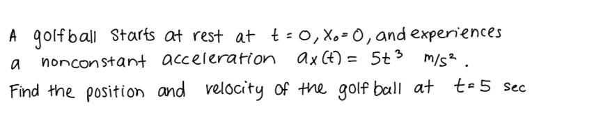 A golfball starts at rest at t = 0 , x 0 = 0 ,
