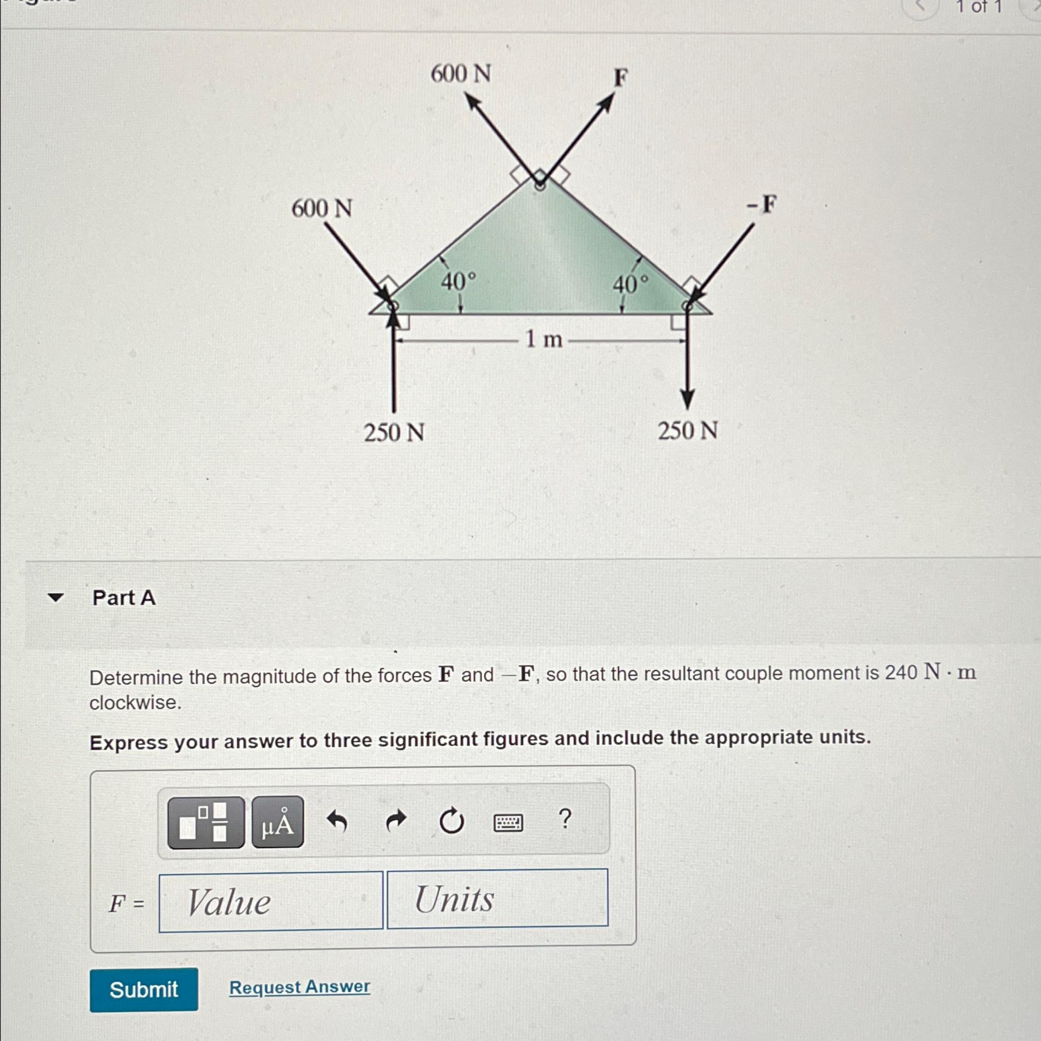 1 of 1 Part A Determine the magnitude of the