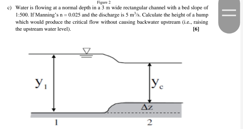 c ) Water is flowing at a normal depth in a 3 m