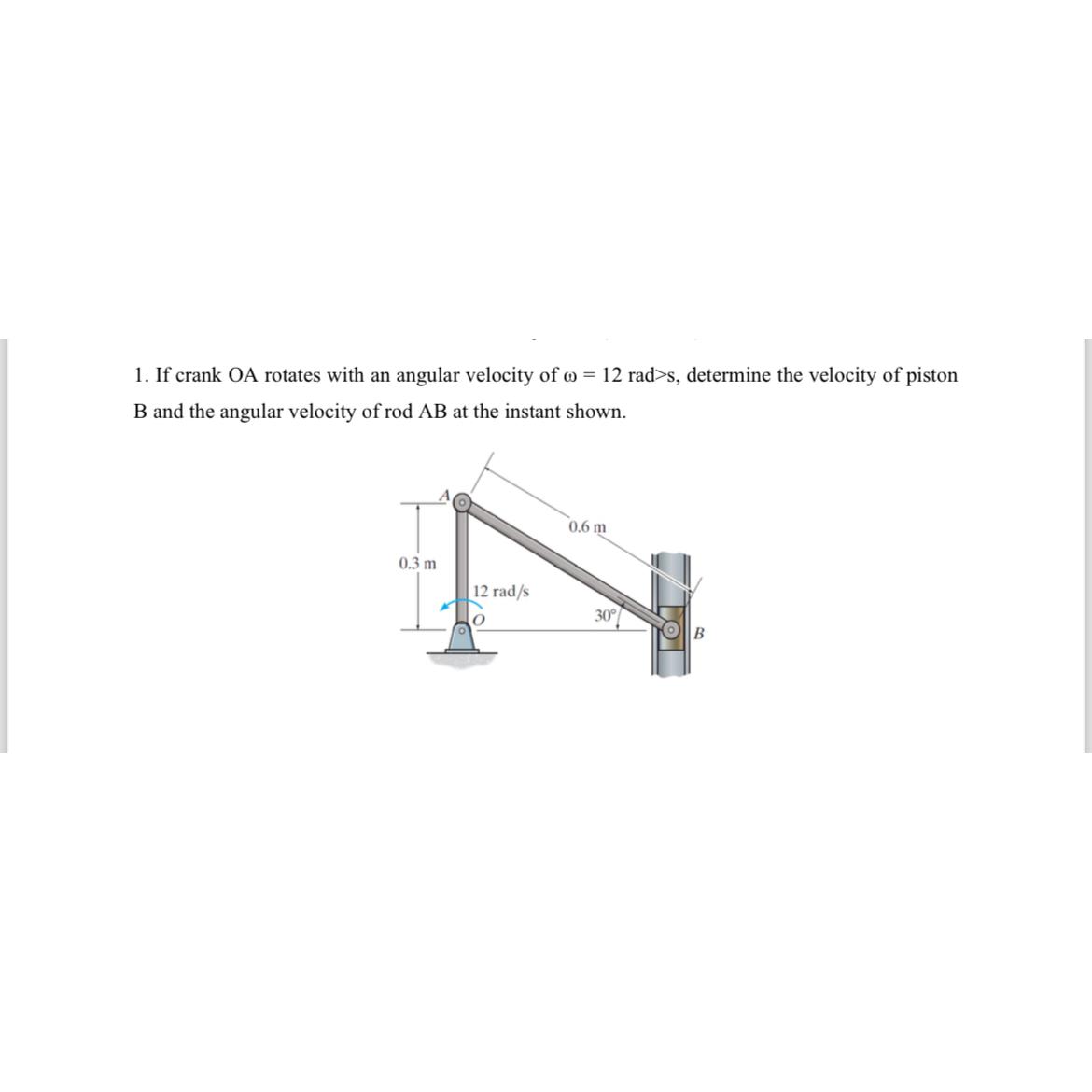 If crank O A rotates with an angular velocity of