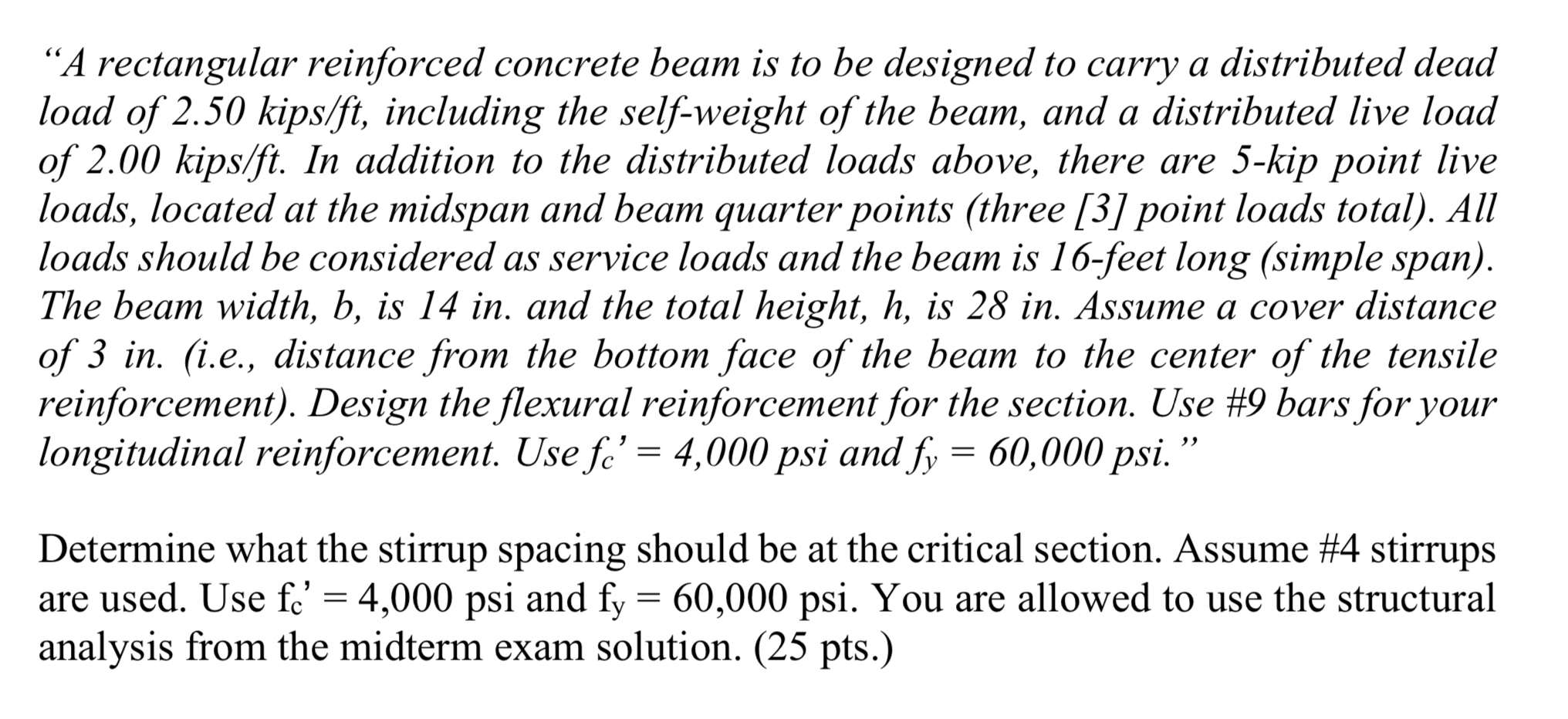 "A rectangular reinforced concrete beam is to be