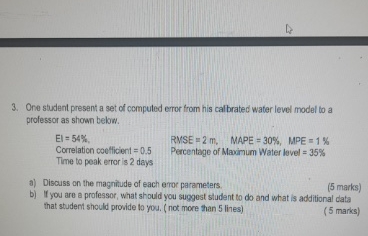 One student present a set of computed error from