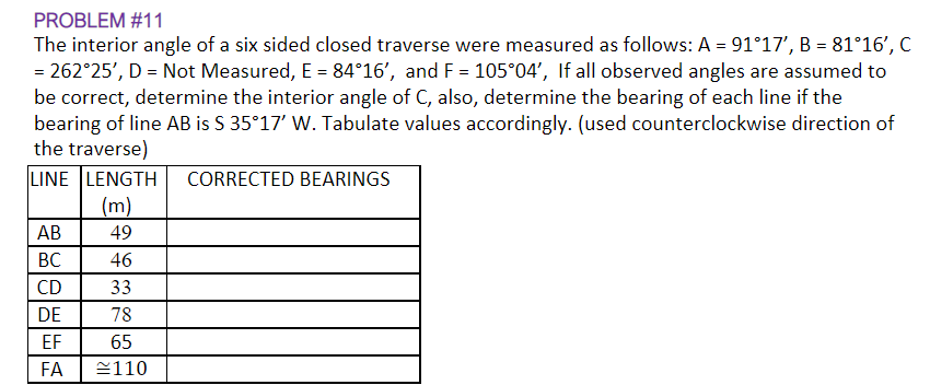 PROBLEM # 1 1 The interior angle of a six sided