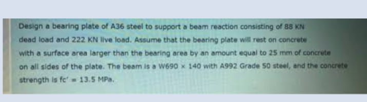 Design a bearing plate of A 3 6 steel to support
