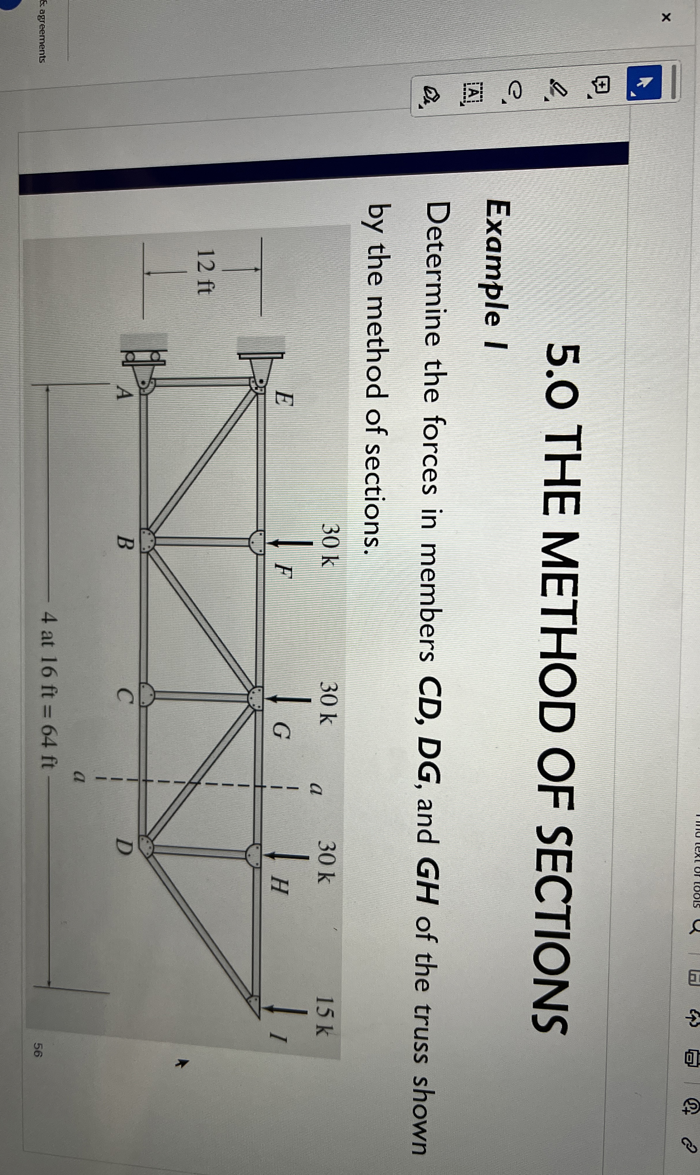 5 . 0 THE METHOD OF SECTIONS Example I Determine