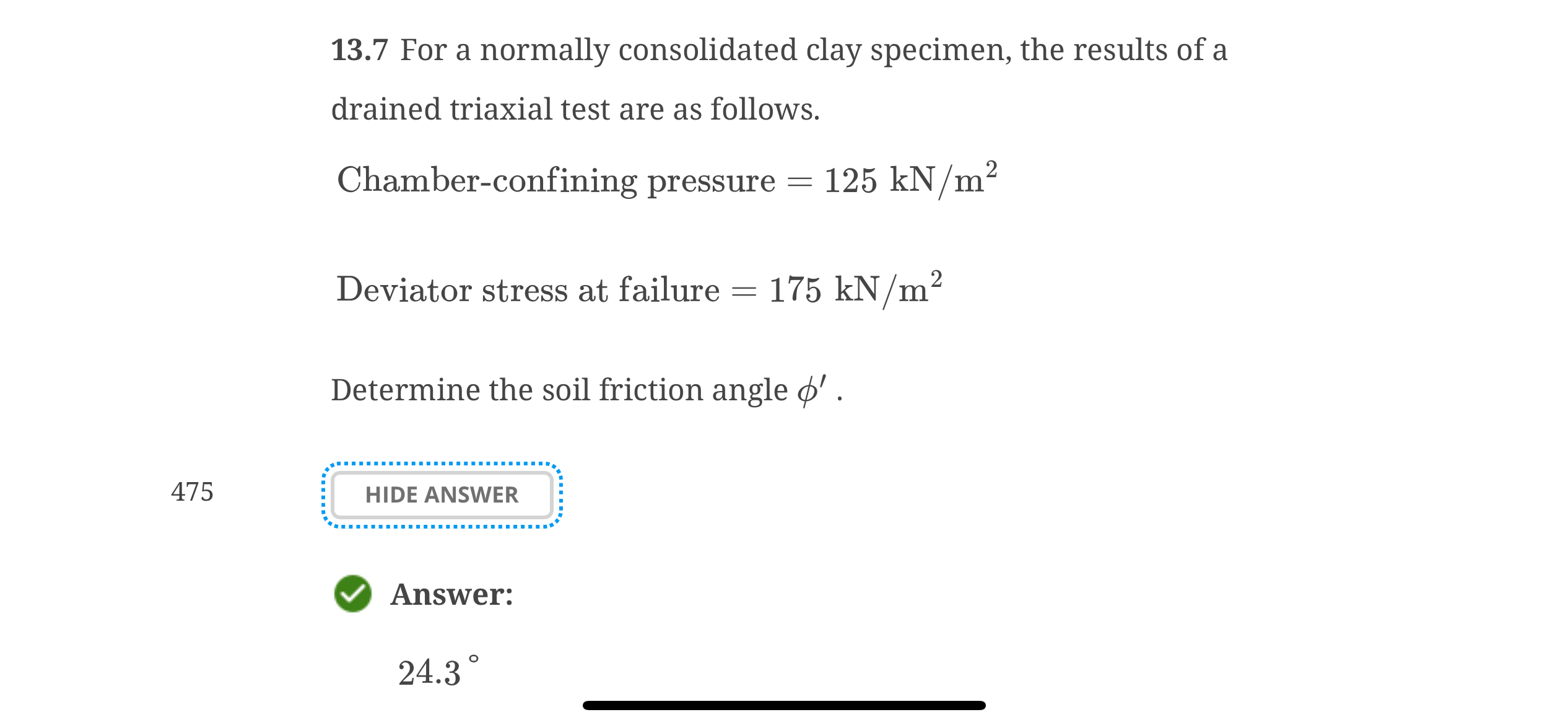1 3 . 7 For a normally consolidated clay
