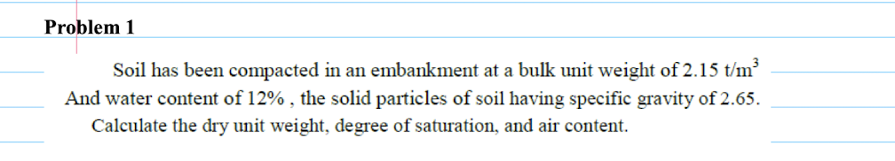 Problem 1 Soil has been compacted in an