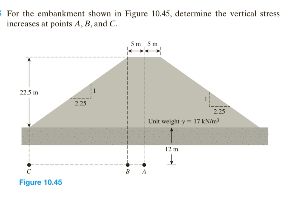 For the embankment shown in Figure 1 0 . 4 5 ,
