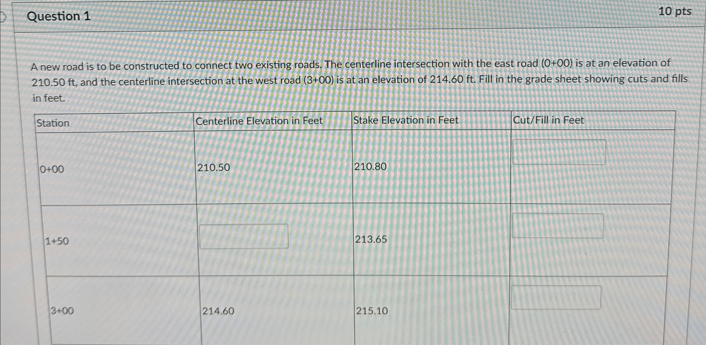 Question 1 1 0 pts A new road is to be