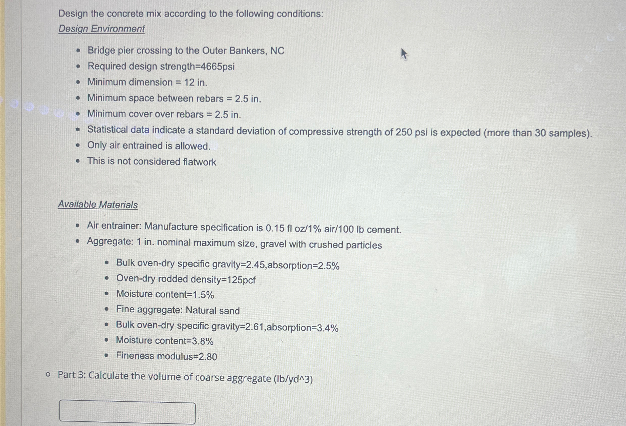 Design the concrete mix according to the