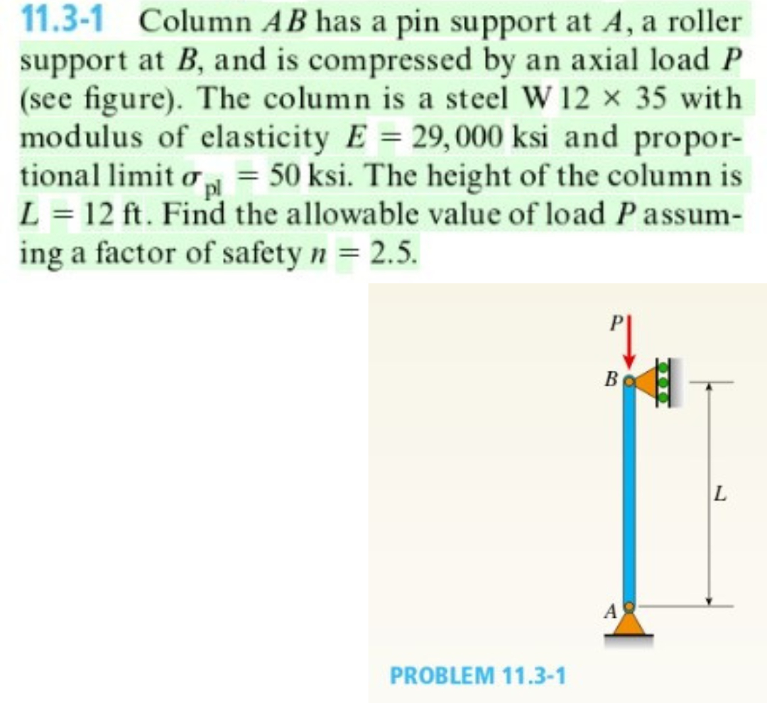 1 1 . 3 - 1 Column A B has a pin support at A , a