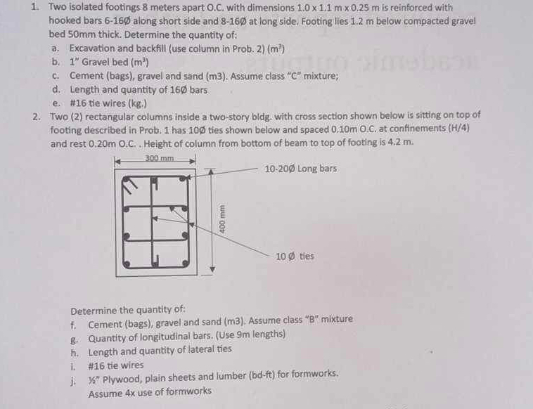 Two isolated footings 8 meters apart 0 . C . with