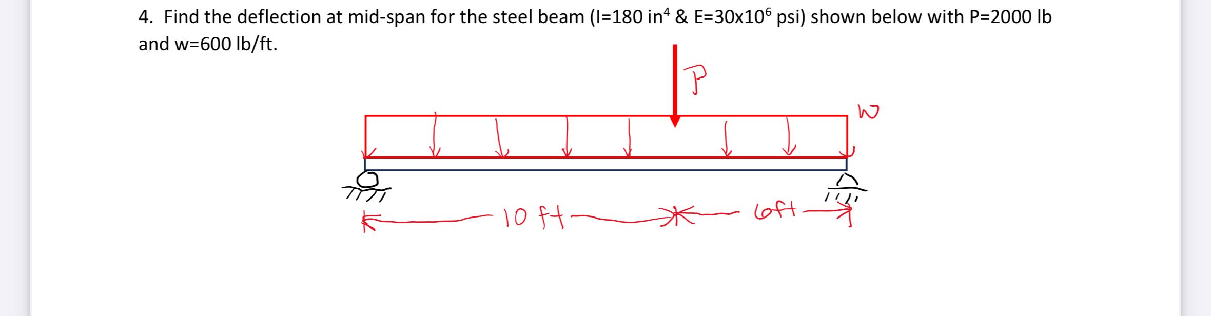 Find the deflection at mid - span for the steel