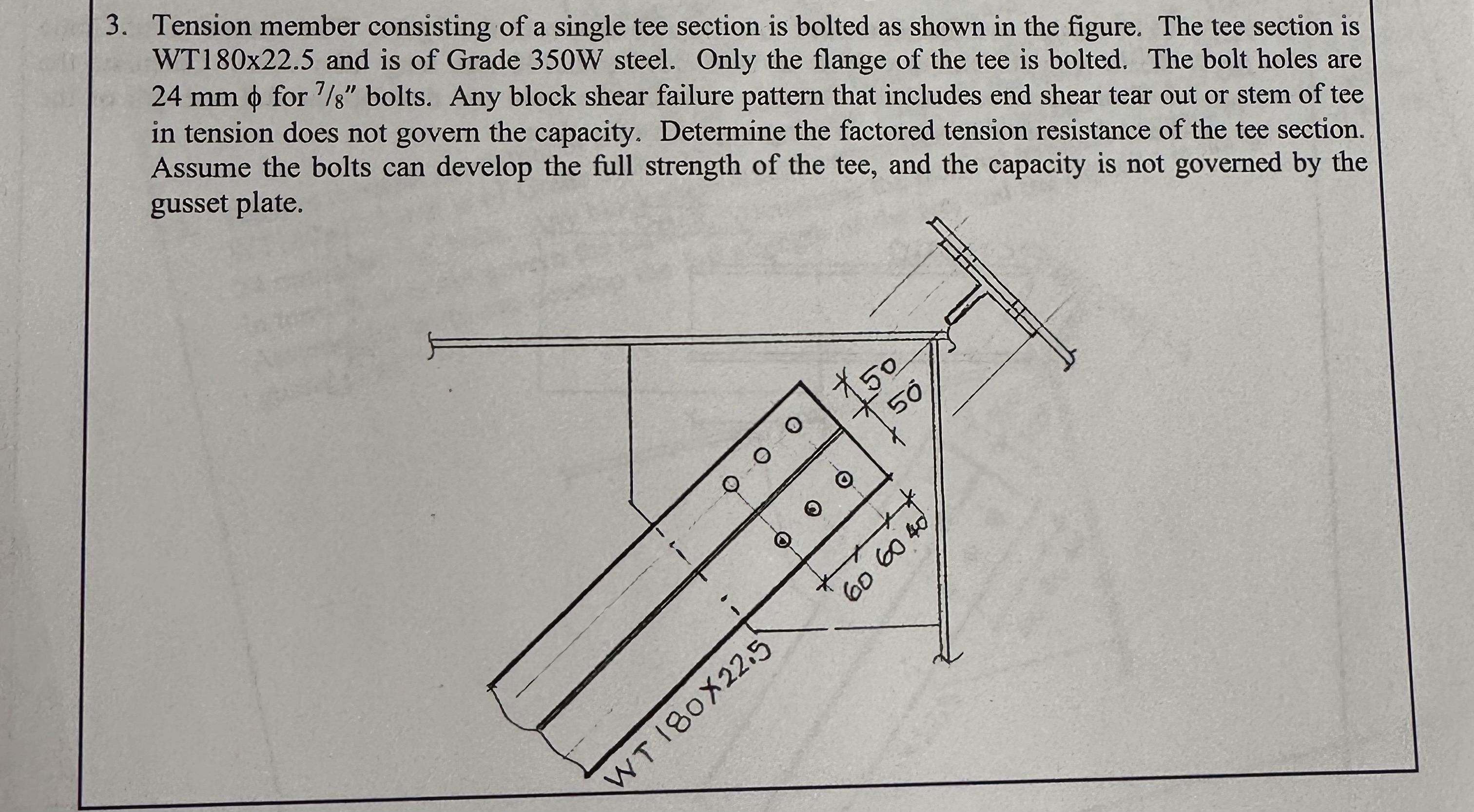 Tension member consisting of a single tee section