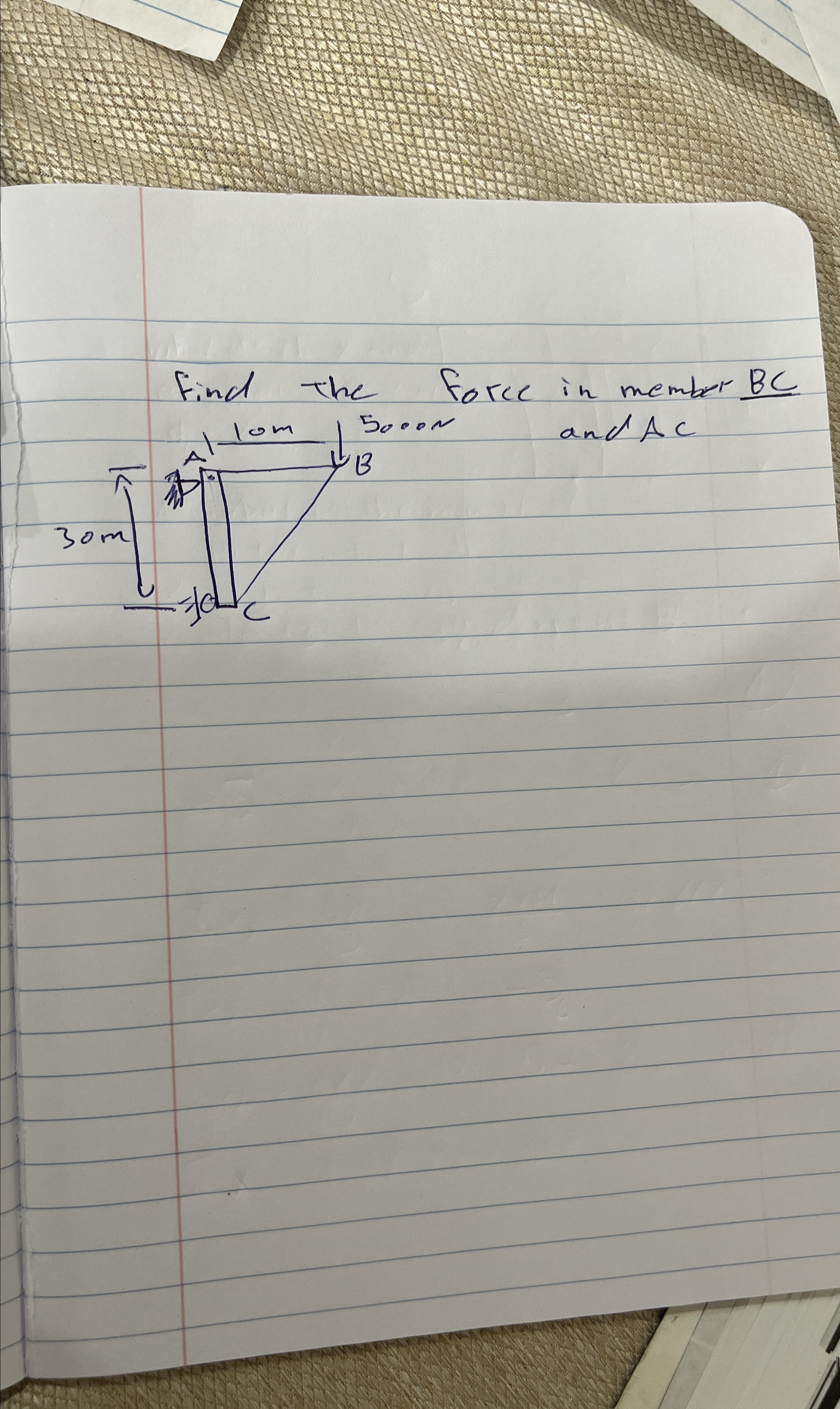 Find the foree in member B C and A C