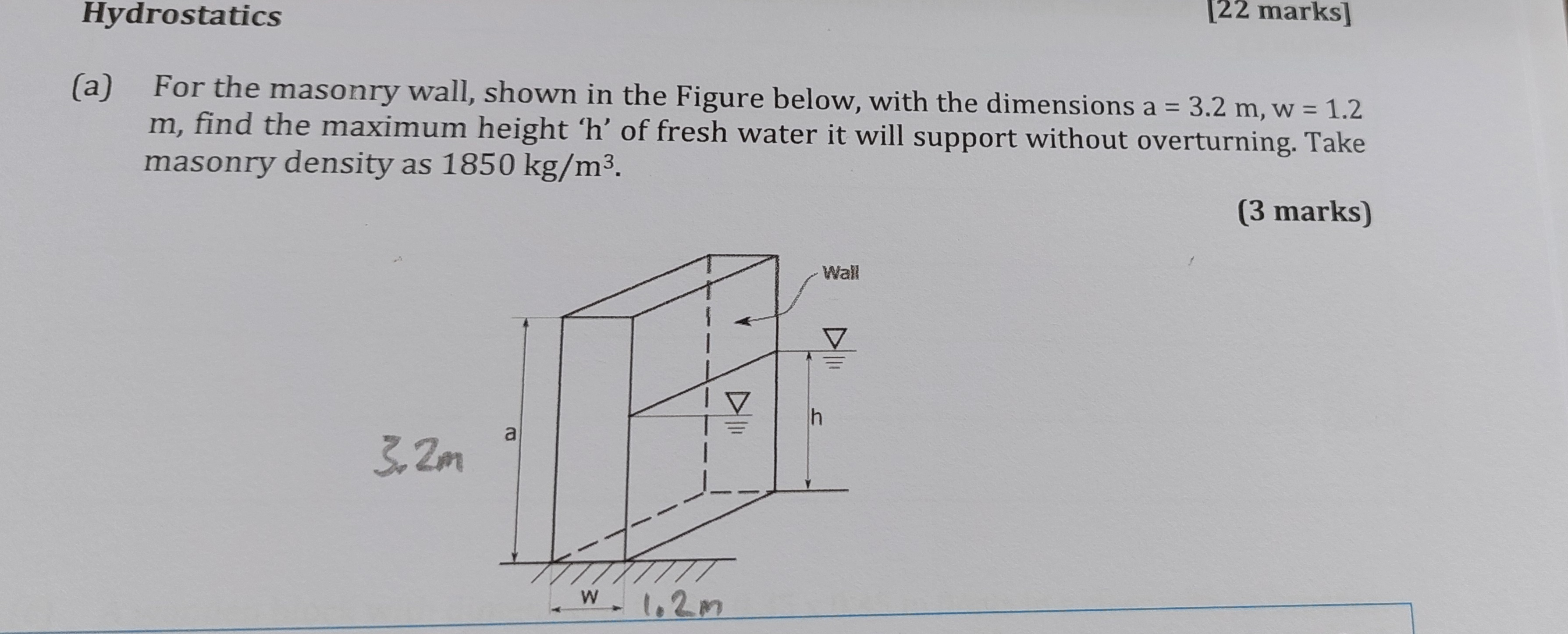 Hydrostatics ( a ) For the masonry wall, shown in